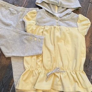 Three Hearts Y2K |Girls 2PC |Knit Jersey Cot/Spa |Yellow W/Gray/Wht Stripe |Sz 5